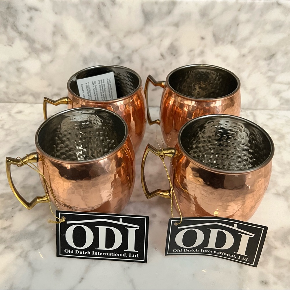 16 Oz. Nickel-Lined Solid Copper Hammered Moscow Mule Mug, Set of 4